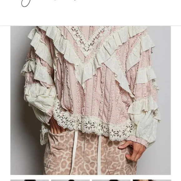 POL Romantic Pink Lace & Ruffle Women's Top - Picture 4 of 8
